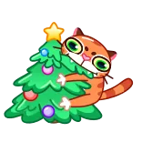 😠 고양이, 크리스마스 트리, 휴일, 크리스마스, 귀여운, 주황 고양이, 애완동물 telegram sticker