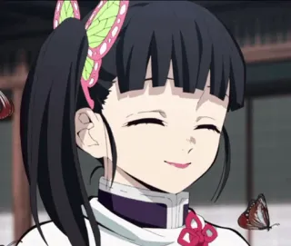 🌸 Kanao Tsuyuri Demon Slayer anime, demon slayer, kanao tsuyuri, butterfly, girl, smiling telegram sticker