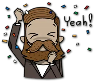😀 Yeah! feier, aufgeregt, konfetti, mann, bart, erfolg telegram sticker