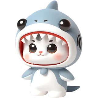 🤨 chat, requin, animal, mignon, dessin animé, kawaii, figurine, jouet telegram sticker