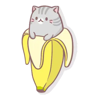 🙁 mèo, chuối, dễ thương, kawaii, động vật, trái cây, nhãn dán telegram sticker