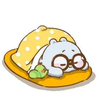 😴 น่ารัก, นอนหลับ, สัตว์, การ์ตูน, คาวาอิ, ง่วง, แว่นตา, ผ้าห่ม, หมอน telegram sticker