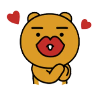 😚 Ryan Райан, медведь, любовь, сердце, мультфильм, KakaoTalk, Kakao Friends whatsapp sticker
