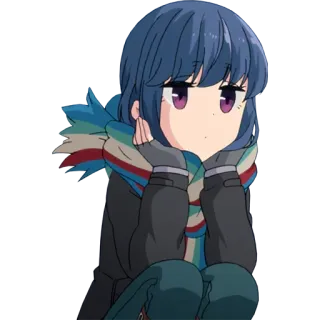 👀 Rin Shima Yuru Camp 动漫, 女孩, 角色, 卡通, 坐着, 冬天, 围巾 telegram sticker