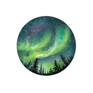 🌟 aurora boreal, luces del norte, cielo nocturno, bosque, árboles, estrellas, naturaleza, acuarela whatsapp sticker