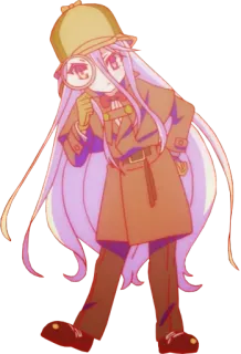 🔎 Shiro No Game No Life Anime, Detective, Chica, Lupa, Sombrero whatsapp sticker