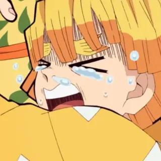💛 Zenitsu Demon Slayer anime, crying, sad, Zenitsu, Demon Slayer, character, emotion whatsapp sticker