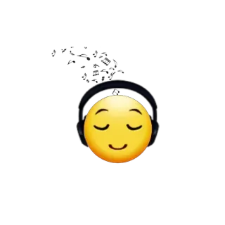 😌 emoji, headphones, face, yellow, music telegram sticker