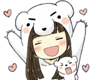 ❤ desenho animado, menina, fantasia de urso, fofo, corações, kawaii telegram sticker