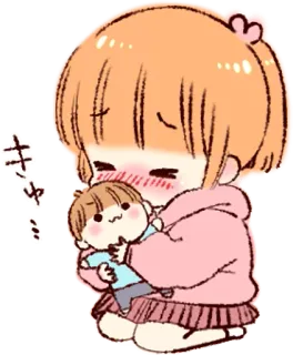 😳 キャー... mignon, kawaii, animé, dessin animé, câlin, amitié, enfant, bébé telegram sticker