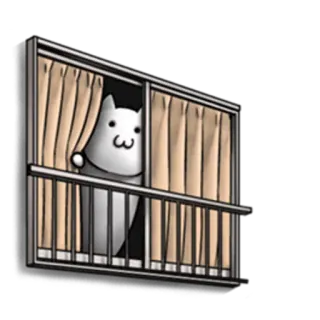 🤓 gato, ventana, cortinas, lindo, animal, dibujos animados whatsapp sticker