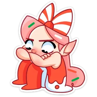 ☹️ Dibujo animado, Personaje, Triste, Rosa, Sentado, Caramelo, Lazo telegram sticker