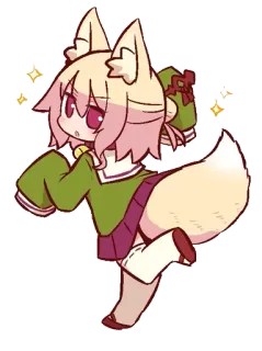 🦊 Anime, Renard, Mignon, Chibi, Dessin animé, Cadeau, Étincelle, Oreilles, Queue telegram sticker