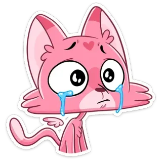 😭 고양이, 분홍색, 슬픈, 울고있는, 만화, 스티커, 동물 telegram sticker