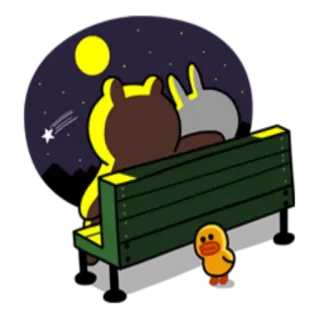 ✨ Brown медведь, кролик, луна, звезды, скамейка, утка, любовь, ночь whatsapp sticker
