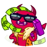 🤑 cartoon, money, sunglasses, monster, character, red, cash telegram sticker
