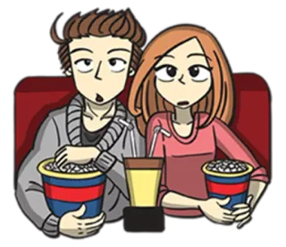 🍿 pareja, película, cine, palomitas, cita, dibujos animados telegram sticker
