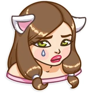 😢 кошачьи ушки, плачет, грустно, девочка, мультик, стикер, аниме telegram sticker