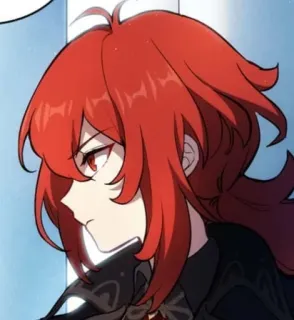 🌟 Diluc Genshin Impact Anime, Game, Rambut merah, Serius, Karakter Genshin Impact whatsapp sticker