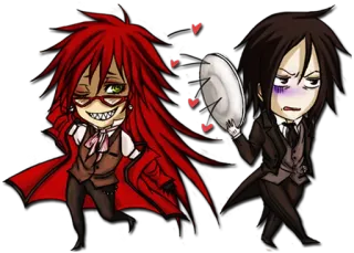 💕 Grell Sutcliff, Sebastian Michaelis Black Butler Аниме, Манга, Фанатское творчество, Темный дворецкий, Грелль Сатклифф, Себастьян Михаэлис telegram sticker