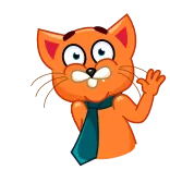 👋 кот, галстук, машет, мультик, дружелюбный, оранжевый telegram sticker