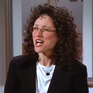 😀 Elaine Benes Seinfeld Elaine, Seinfeld, mujer, pelo rizado, gafas, serie tv telegram sticker