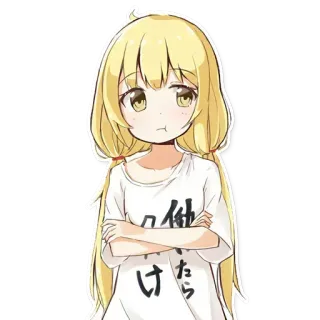 🙁 他力本願 anime, manga, girl, japanese text, blond hair, yellow eyes telegram sticker