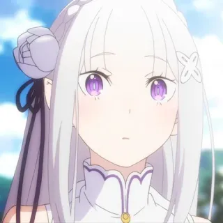 🦕 Emilia Re:Zero anime, girl, white hair, purple eyes, cute, Emilia telegram sticker