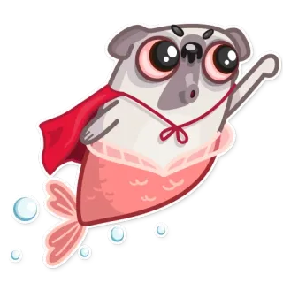 💫 chien, sirène, super-héros, volant, mignon, dessin animé, autocollant, carlin whatsapp sticker