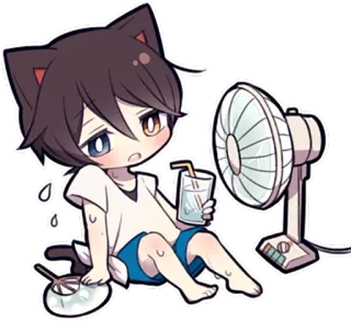 ♨ Anime, Kawaii, Schweiß, Sommer, Katzenohren, Fan, Heiß, Feucht whatsapp sticker