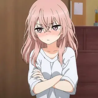 😳 Anime, Mädchen, Erröten, Süß, Rosa Haare, Ernst telegram sticker