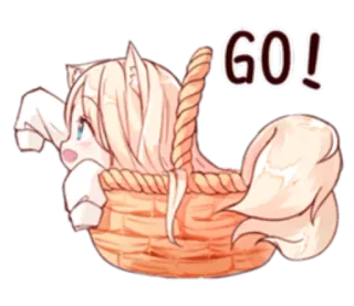 😆 GO! Аниме, Кот, Корзина, Вперёд, Милый, Бег, Каваий whatsapp sticker