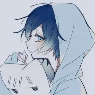 😒 Anime, Sweat à capuche, Chat, Triste, Cheveux bleus telegram sticker