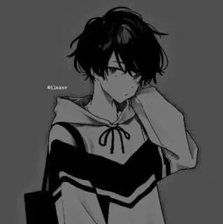▪️ @ilexer anime, manga, boy, hoodie, black and white, aesthetic telegram sticker