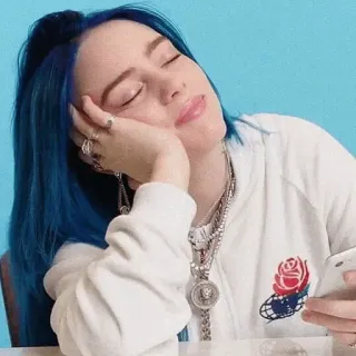 💦 Billie Eilish singer, celebrity, blue hair, artist, portrait telegram sticker