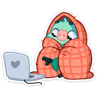 😶 chim, chăn, máy tính, trái tim, ấm cúng, dễ thương, động vật, phim hoạt hình telegram sticker