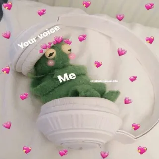 🥰 Kermit Your voice
Me kermit la grenouille, mème, wholesome, amour, ta voix, mignon, coeurs, grenouille telegram sticker