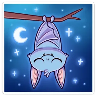 😴 Fledermaus, süß, Nacht, Mond, Sterne, Cartoon telegram sticker