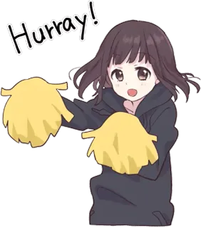 🙌 Hurray! Cheerleader, Anime, Meisje, Pompons, Viering whatsapp sticker