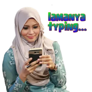 📱 lamanya typing... donna, digitando, smartphone, hijab, annoiata, lento whatsapp sticker