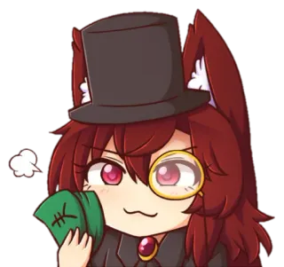 💴 geld, hoge hoed, monocle, schattig, anime, cartoon, rijkdom, kattenoren telegram sticker