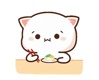 🍲 gatto, carino, kawaii, cibo, riso, mangiare, bacchette telegram sticker