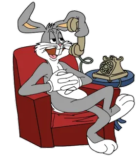 📞 Bugs Bunny Looney Tunes dibujo animado, conejo, conejito, teléfono, silla telegram sticker