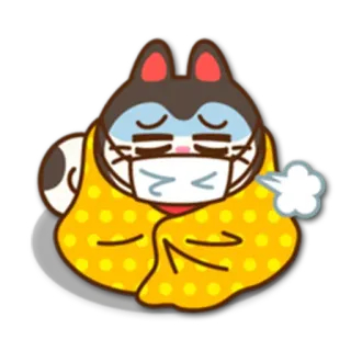😷 kot, chory, przeziębienie, grypa, maska, kawaii, kreskówka telegram sticker
