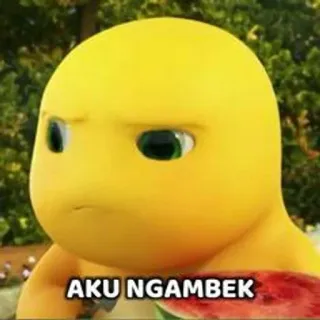 😡 AKU NGAMBEK żółta postać, dinozaur, kreskówka, zrzędliwy, obrażony telegram sticker
