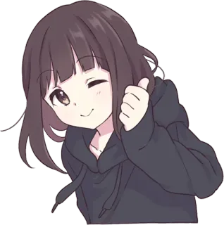 👍 Animé, Fille, Clin d'œil, Pouce levé, Mignon telegram sticker