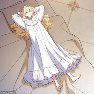 🤍 @HAWKS Anime, Fille, Allongée, Robe, Cheveux blonds telegram sticker