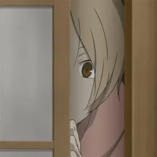 😶 Anime, Regard indiscret, Porte, Timide, Curieux, Cheveux blonds, Intérieur telegram sticker