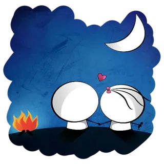 ✨ cinta, pasangan, gambar stik, bulan, malam, api unggun, romansa telegram sticker