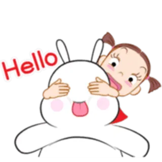 👋 Hello hola, conejo, niña, lindo, dibujos animados, saludo whatsapp sticker